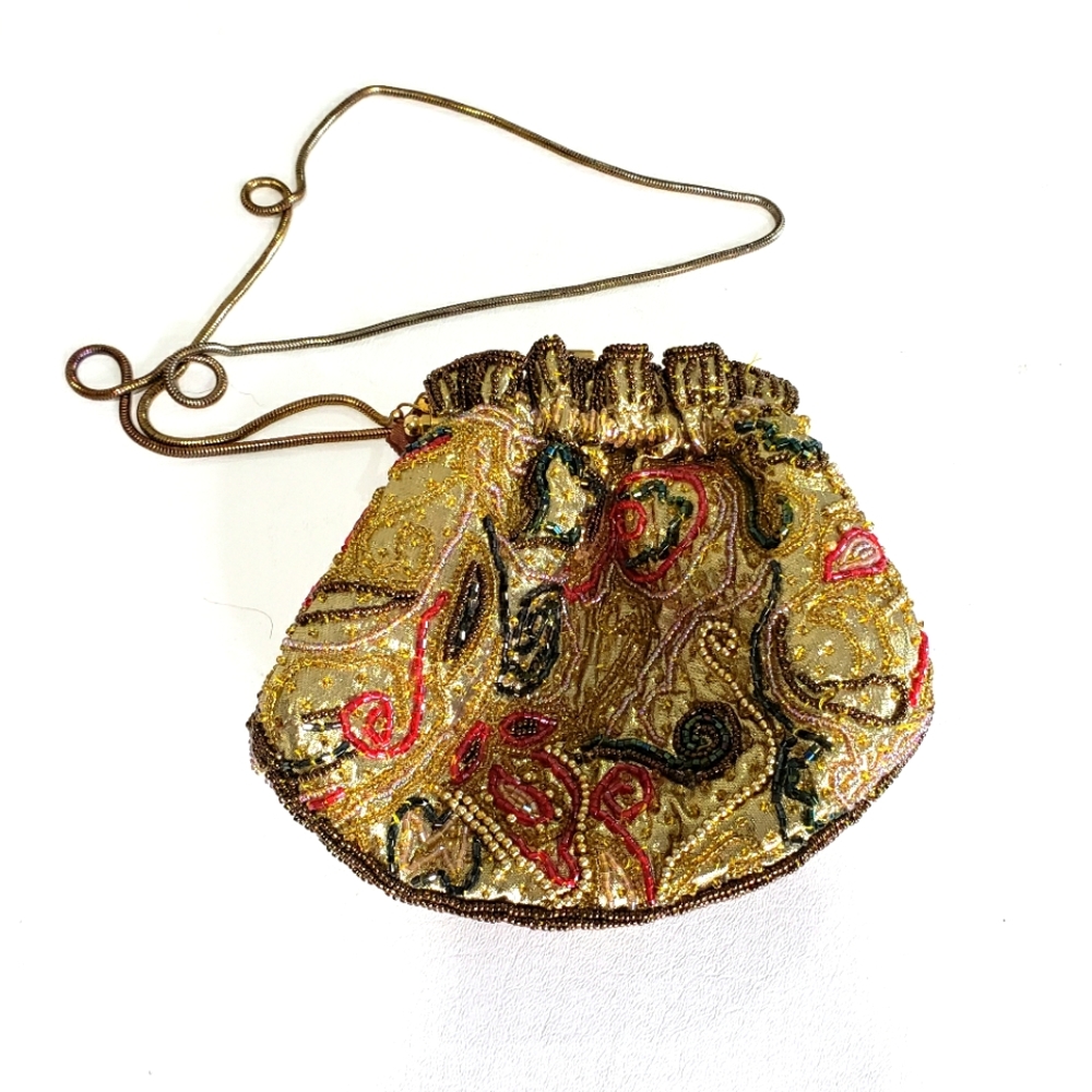 Majid Vintage Gold Multi-Colored Beaded Evening Bag